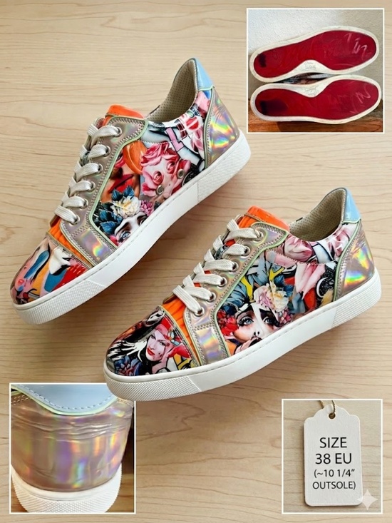 Christian Louboutin Shoes - Christian Louboutin Viera Graphic Print Patent Red Sole Sneakers 38
